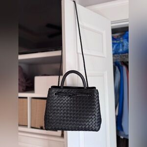 Quince Black Italian Leather Handwoven Mini Satchel Like New